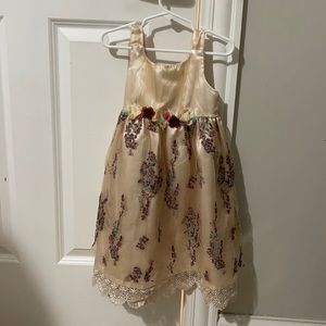 Nude & maroon girls dress with tulle and flowers  - size 4
